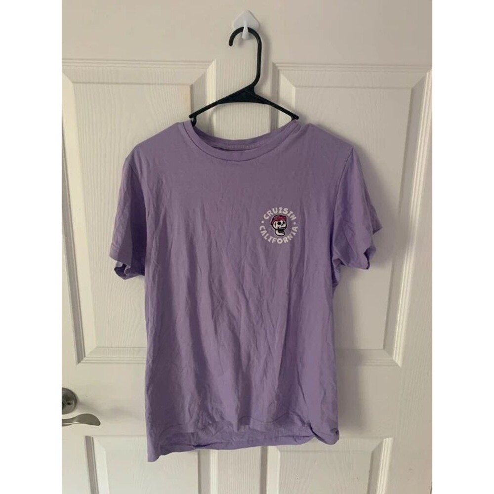 Lavender "Cruisin California" Skeleton Surfing Graphic Tee